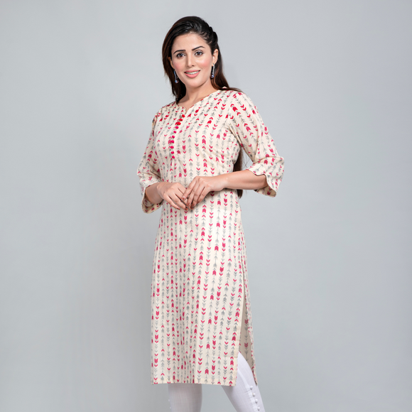 Pocket Pink Color Exclusive Slub Cotton Long Designer Kurti AW518 - RJ  Fashion